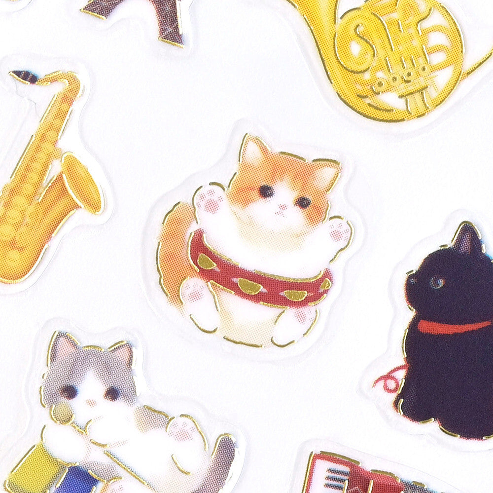 NB Co Transparent Sticker Sheet - Relaxing cat and music
