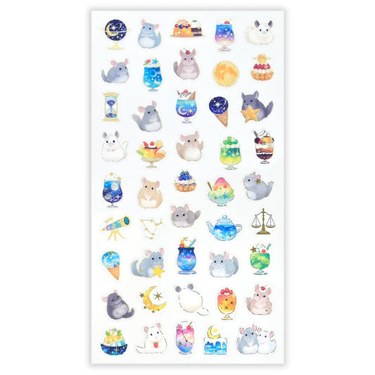 NB Co Transparent Sticker Sheet - Relaxing Chinchilla and Night Café