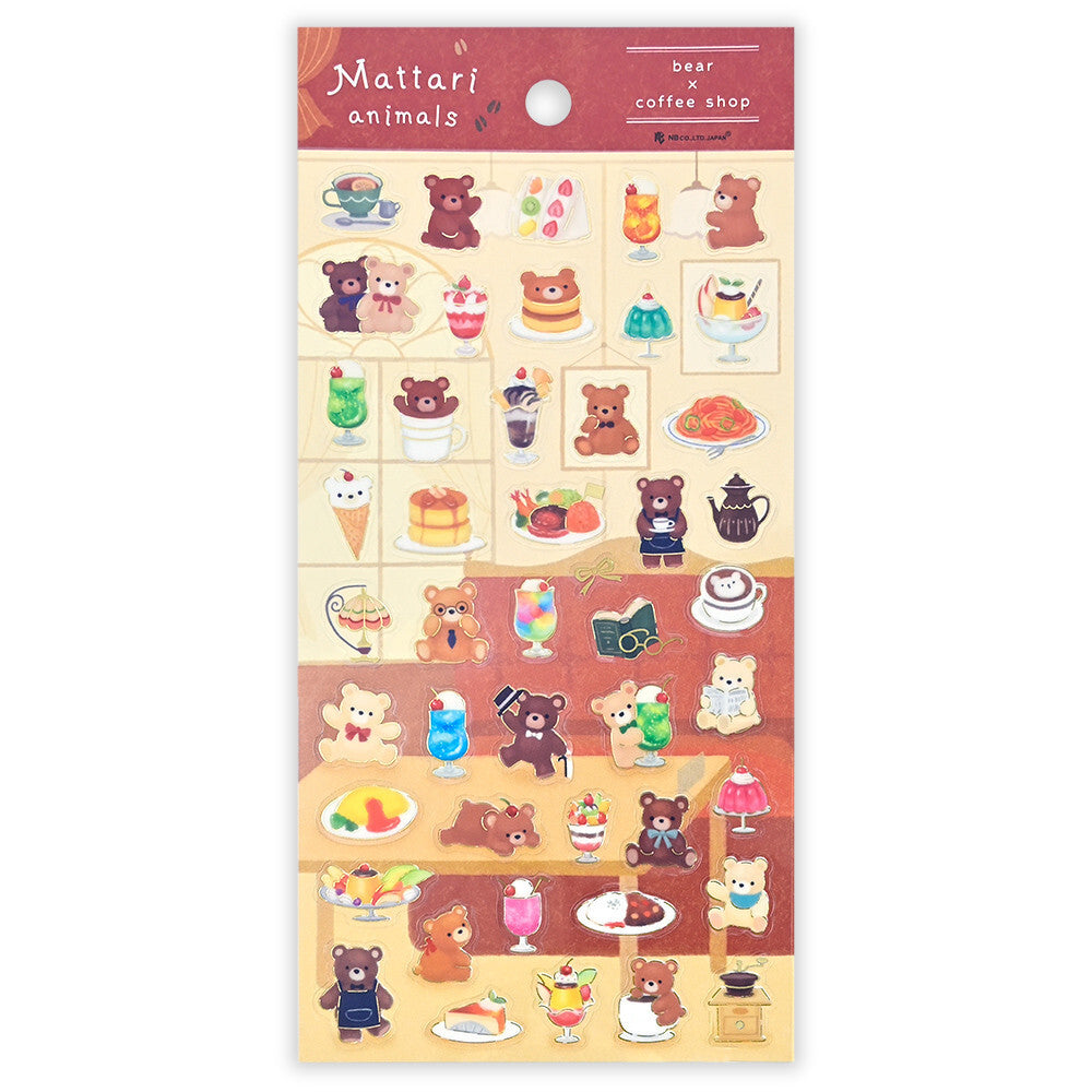 NB Co Transparent Sticker Sheet - Relaxing bear and retro coffee shop