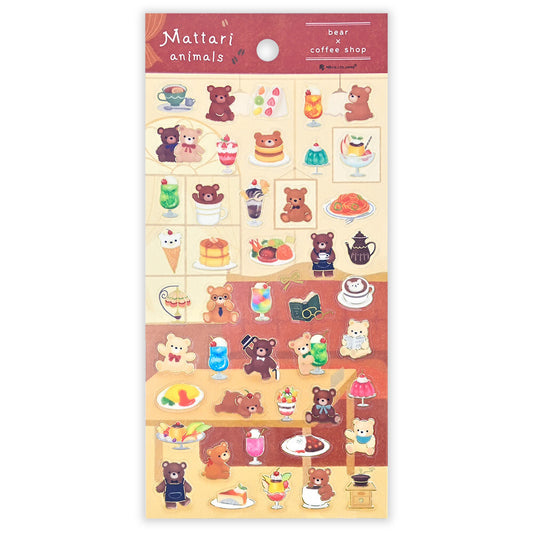 NB Co Transparent Sticker Sheet - Relaxing bear and retro coffee shop