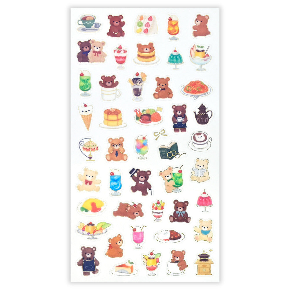 NB Co Transparent Sticker Sheet - Relaxing bear and retro coffee shop