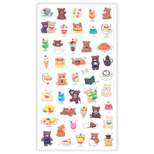 NB Co Transparent Sticker Sheet - Relaxing bear and retro coffee shop