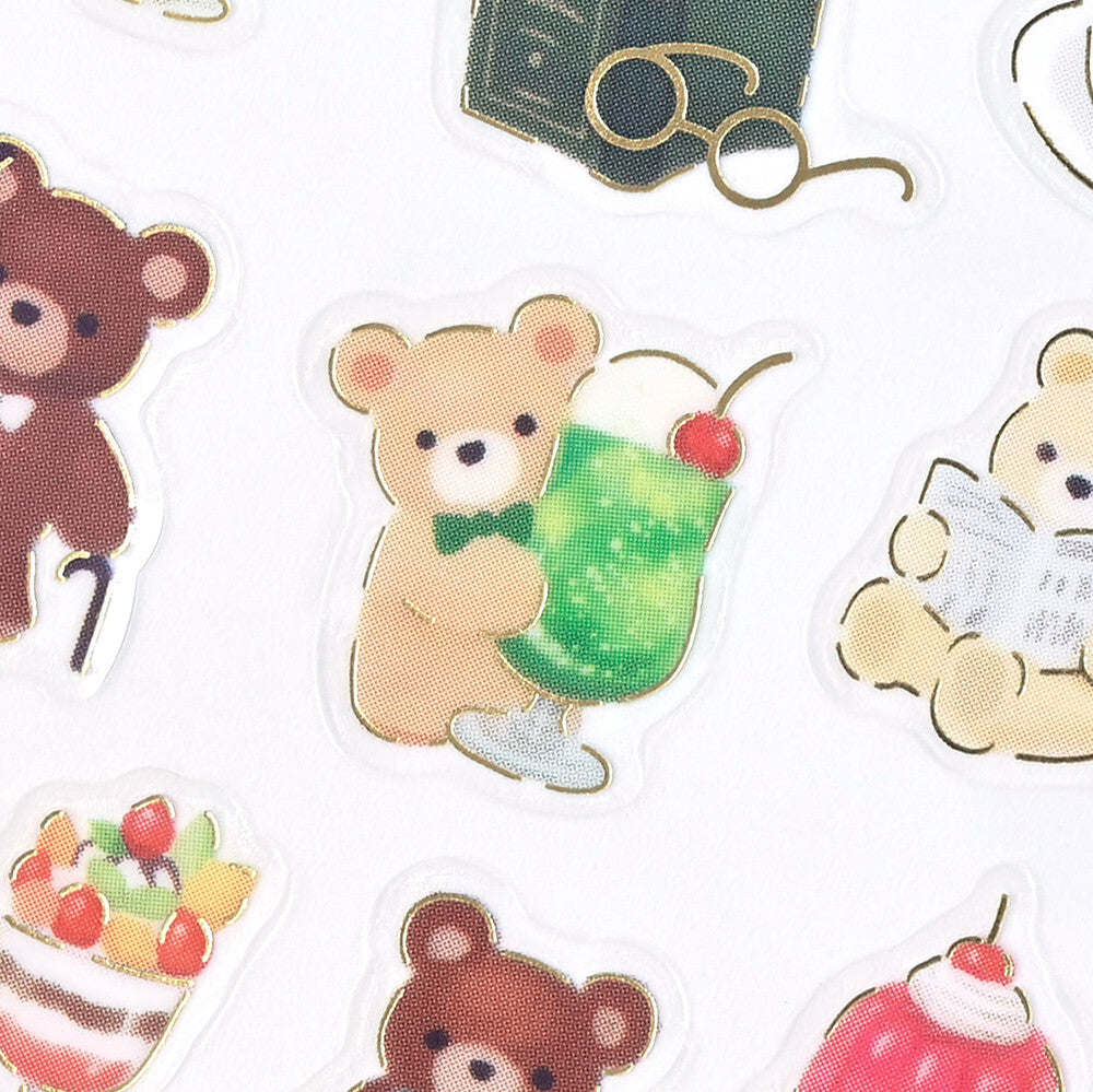 NB Co Transparent Sticker Sheet - Relaxing bear and retro coffee shop