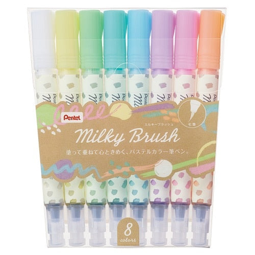 Pentel Milky Blush Brush Pen 8 Pastel Color Set | Papermind Shop