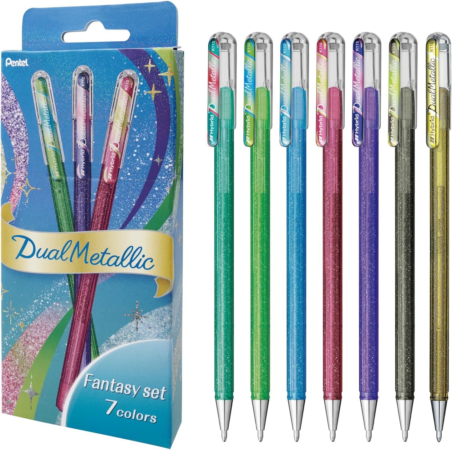 Pentel DualMetallic Glitter-ink Ballpoint Pens Set of 7 Fantasy Colors | Papermind Shop