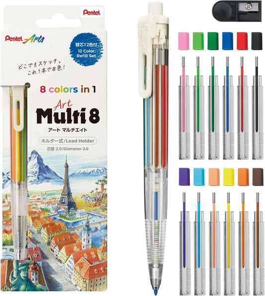 Pentel Art Multi8 Holder Pencil (8 Color Leads, Includes Refill Set)