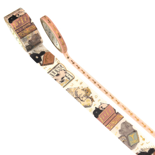 Seal Do Printing 19mm & 5mm Washi Tape Set - My Dear Cats Sparkly Reading - Shop all 20mm Washi Tapes and Japanese Stationery at Papermind Stationery Shop
