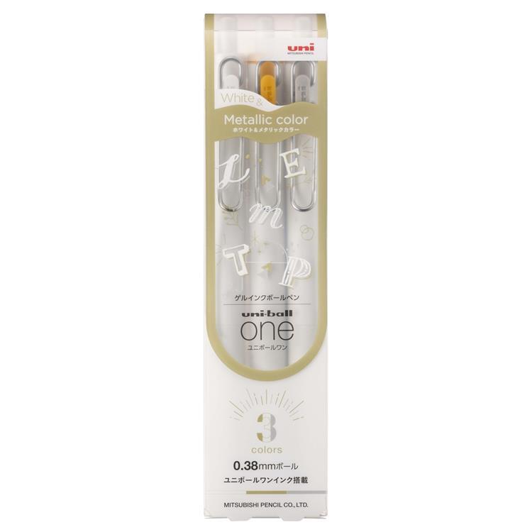 Uni-ball One 0.38mm Creative Color 3-Color Set - White, Gold & Silver | Papermind Shop