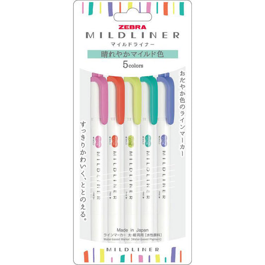 Zebra Mildliner Double-Sided Highlighter 5 Color Set - Bright & Cheerful Mild | Papermind Shop