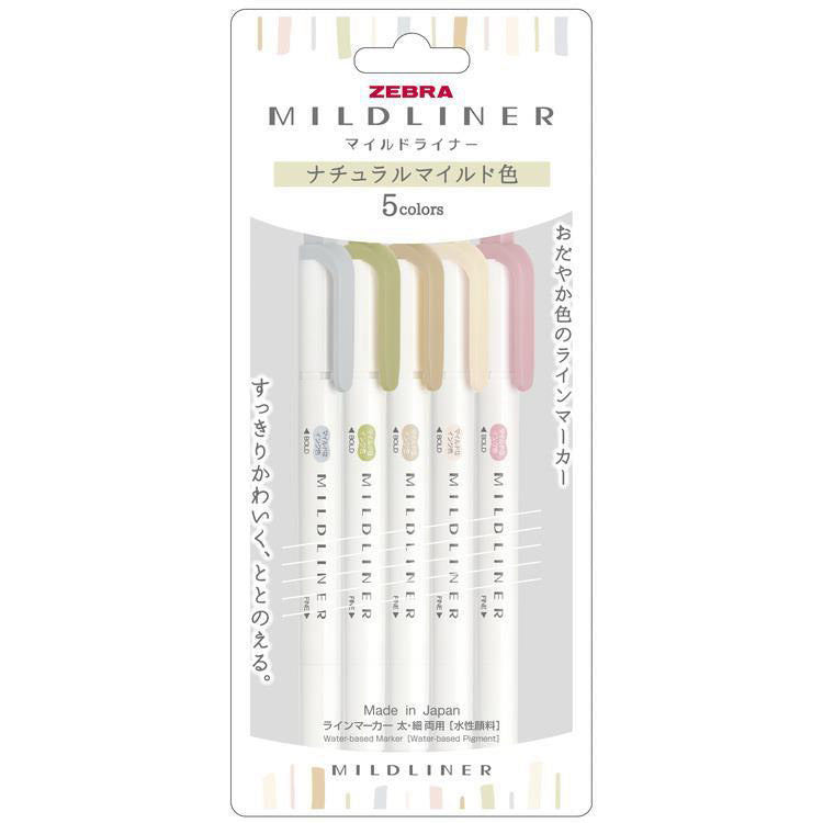 Zebra Mildliner Double-Sided Highlighter 5 Color Set - Natural Mild | Papermind Shop