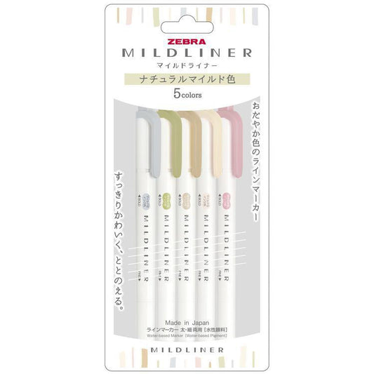 Zebra Mildliner Double-Sided Highlighter 5 Color Set - Natural Mild | Papermind Shop