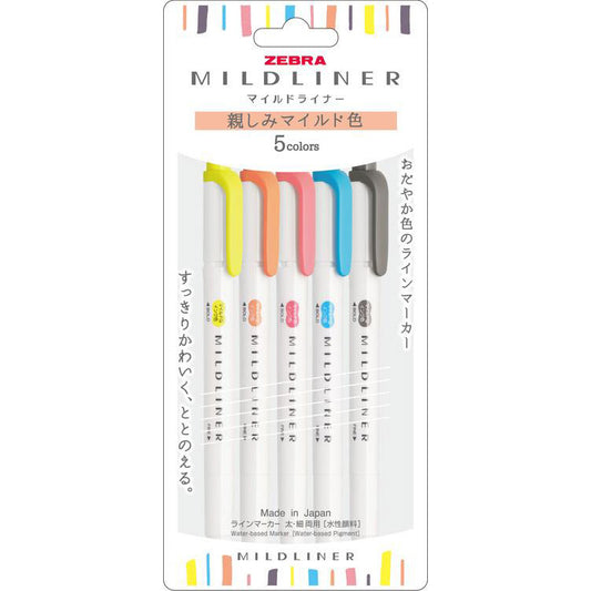 Zebra Mildliner Double-Sided Highlighter 5 Color Set - Friendly Mild | Papermind Shop